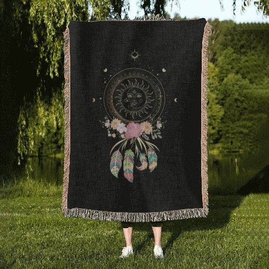Beautiful Dreamcatcher Sun Moon Flowers Woven Blankets