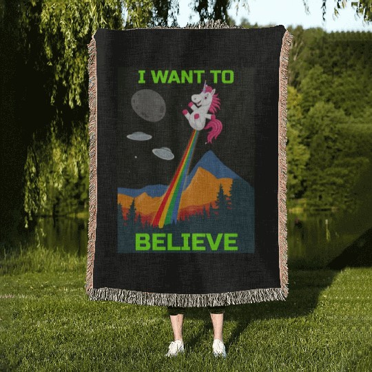 Unicorn "I Want To Believe" UAP Outfit Alien Ufo Woven Blankets