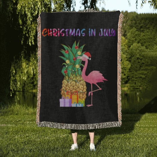 Christmas In July Pineapple Xmas Tree Lights Woven Blankets