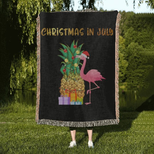 Christmas In July Pineapple Xmas Tree Lights Woven Blankets
