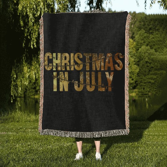 Christmas In July Xmas Tree Lights Santa Beach Woven Blankets