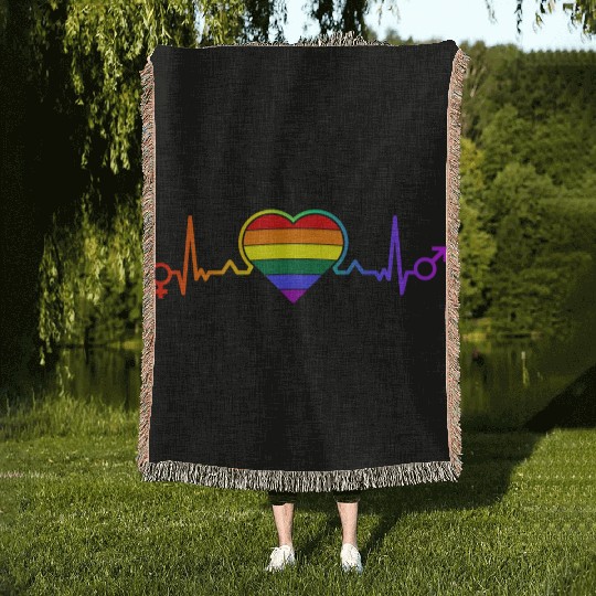 LGBTQ Flag Heart Lesbian Gay Pride Woven Blankets