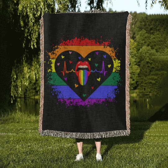 LGBTQ Flag Heart Lesbian Gay Pride Woven Blankets