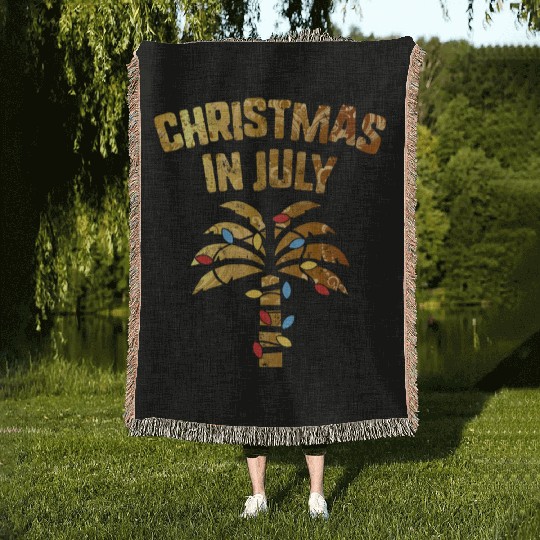 Christmas In July Beach Palm Xmas Tree Summer Woven Blankets