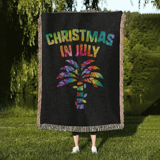 Christmas In July Beach Palm Xmas Tree Summer Woven Blankets