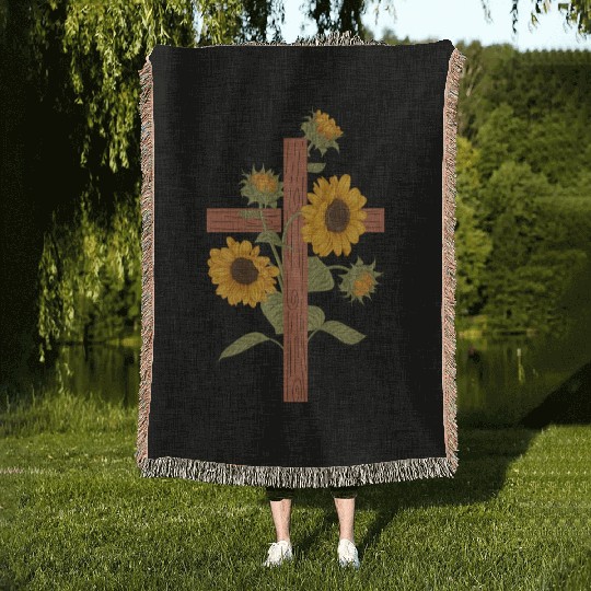 Christian Cross Sunflowers Religious Women Faith Woven Blankets