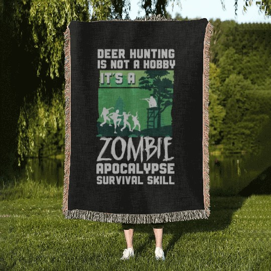Buck Deer Hunting Hunter Zombie Woven Blankets
