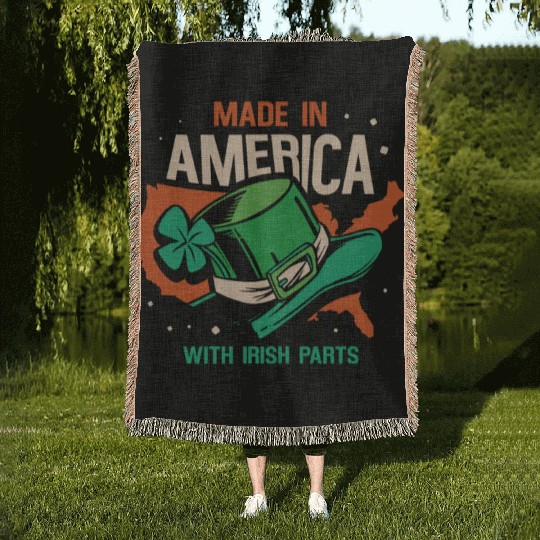 Made In America With Irish Parts Gaelic Ireland Woven Blankets