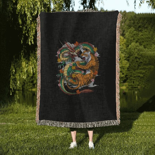 Japanese Dragon Tiger Woven Blankets