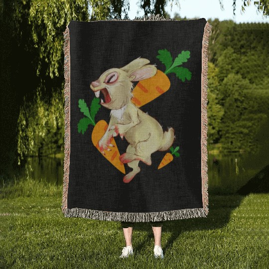 Crazy rabbit running for carrot Woven Blankets