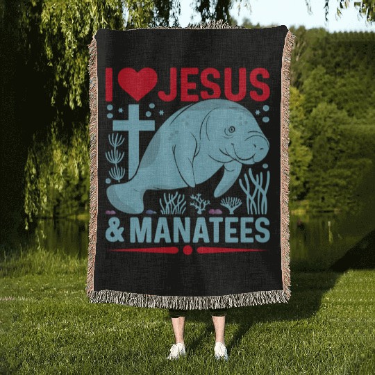 I Love Jesus and Manatees - Sea Cows Lover Woven Blankets
