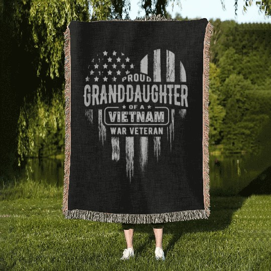 Proud Granddaughter Vietnam Vet Grandpa Veteran US Woven Blankets
