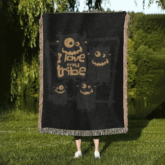 I Love My Tribe Funny Monster Family Reunion Woven Blankets