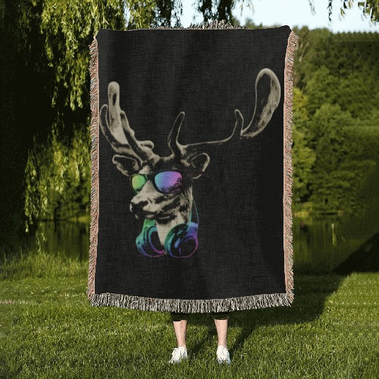 Deer DJ Brown Cool and Funny Music Animal With Woven Blankets