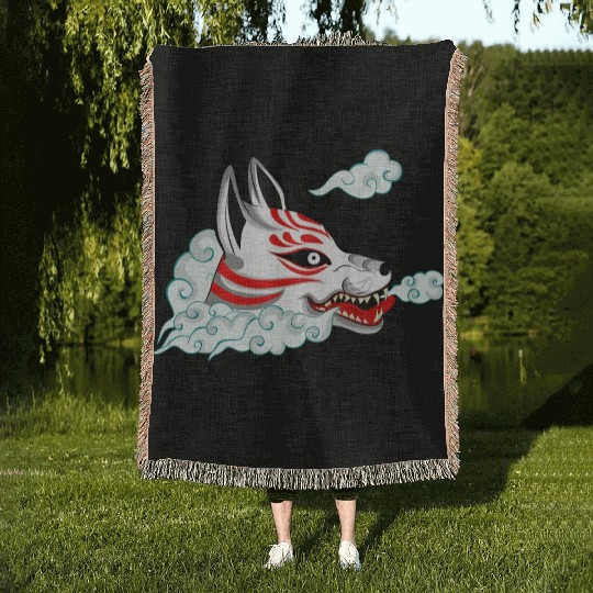 Kitsune Fox Head Woven Blankets
