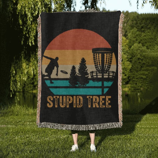 Stupid Tree Disc Golf Vintage Ultimate Frisbee Woven Blankets