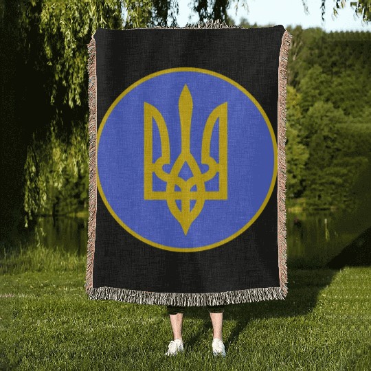 Ukraine trident Woven Blankets