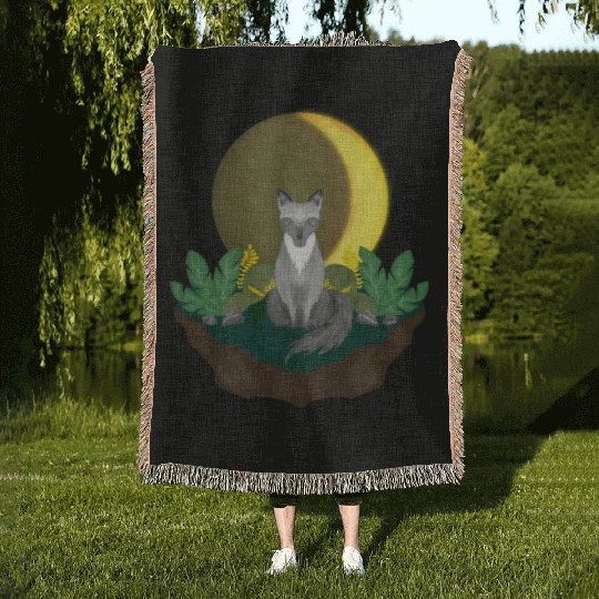 Grey Wolf in the Half Moon Woven Blankets