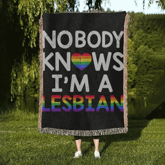 Nobody Knows I'm A Lesbian LGBTQ Rainbow Pride Woven Blankets