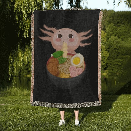 Ramen Axolotl Kawaii Anime Japanese Food Teens Lon Woven Blankets