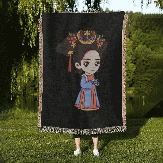 HAND PAINTED GIRL IMAGE Woven Blankets