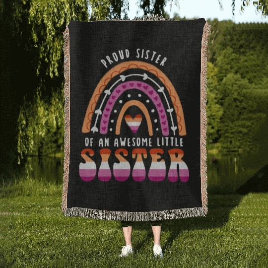 Proud Sister Awesome Little Sister Lesbian Woven Blankets