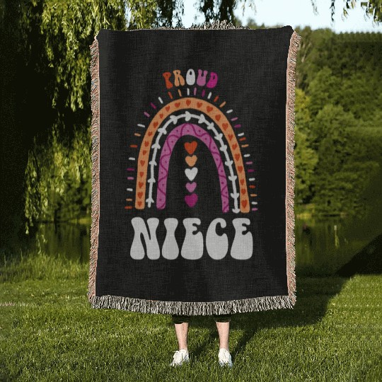 Proud Niece Lesbian Pride Boho Rainbow Woven Blankets