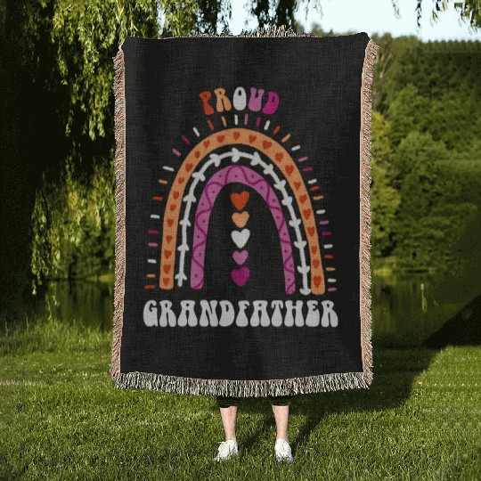 Proud Grandfather Lesbian Pride Boho Rainbow Woven Blankets