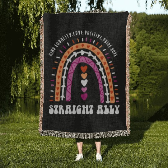 Straight Ally Lesbian Pride Boho Rainbow Woven Blankets