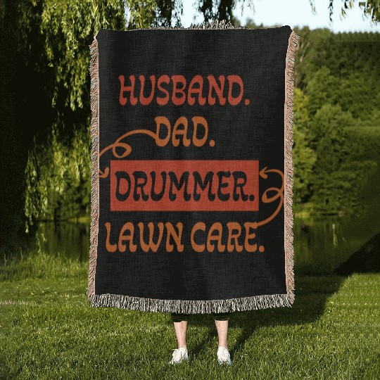 Husband Dad Drummer Lawn Care Drums Mowing men Woven Blankets
