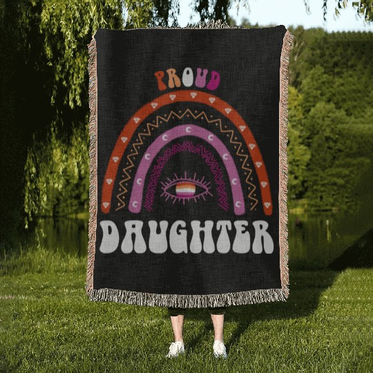 Lesbian Rainbow Proud Daughter Lesbian Woven Blankets
