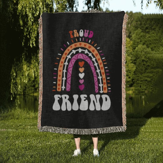 Proud Friend Lesbian Pride Boho Rainbow Woven Blankets