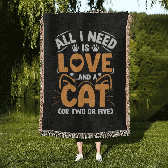 Love and a Cat Funny Cat Lover Kitty Cats Mom Dad Woven Blankets