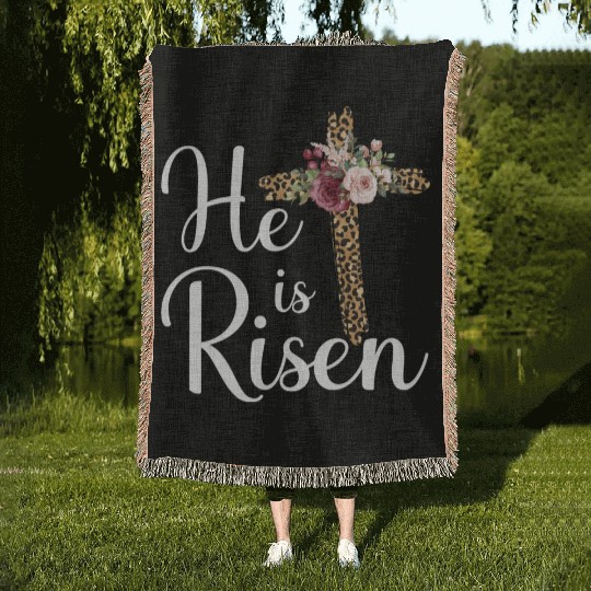 He Is Risen Jesus Christ Cross Easter Sunday Woven Blankets