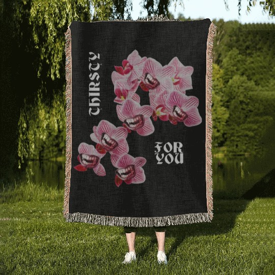 Orchid flower teeth creepy Orchid flower teeth cre Woven Blankets
