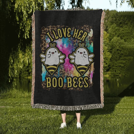 Halloween I love her Boo Bees Tie Dye Woven Blankets