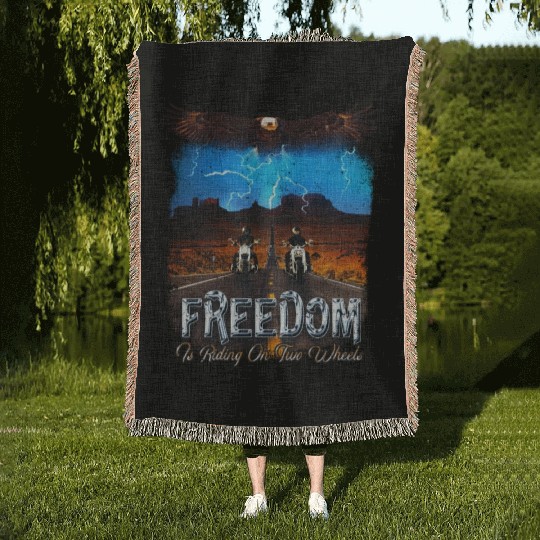 Motorcycle Freedom Vintage Classic Biker Woven Blankets