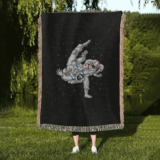 Astronauts Jiu-Jitsu Wrestling Woven Blankets