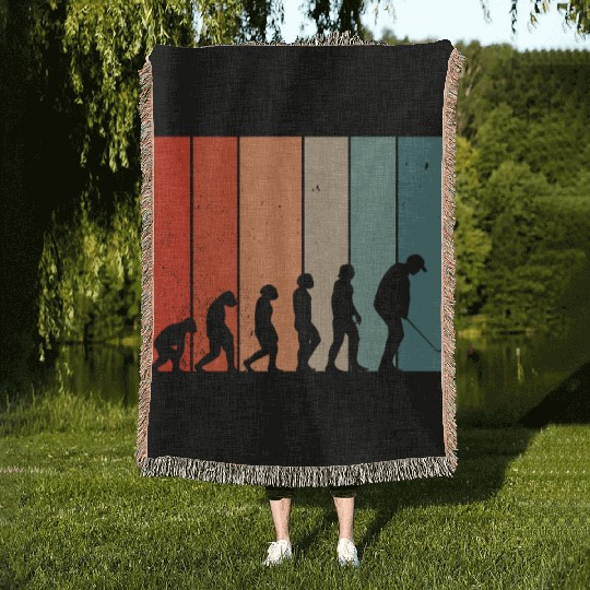 Human Evolution Golf Vintage Golf Player Golfing Woven Blankets