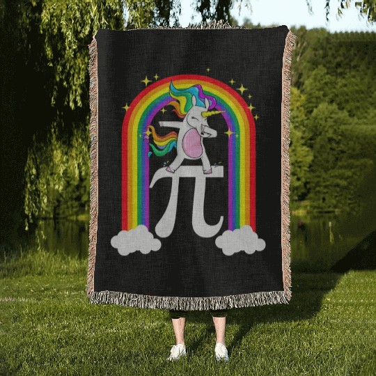 Pi Day Woven Blankets Funny Dabbing Unicorn And Math Lover