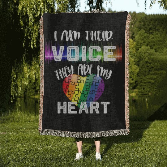 Autism Teacher I Am Their Voice They Are My Heart Woven Blankets