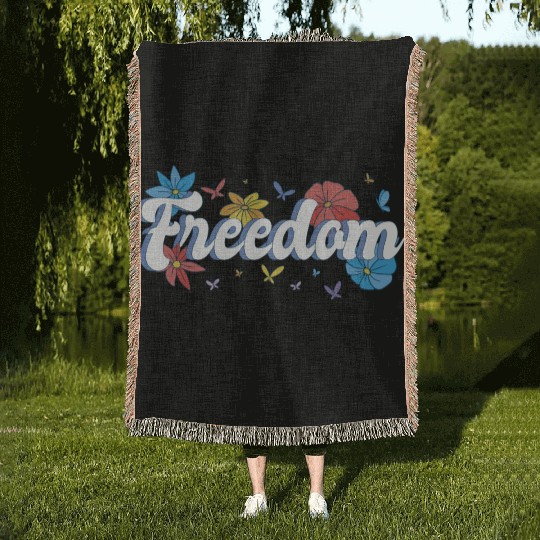 Freedom flowers butterflies liberty design Woven Blankets