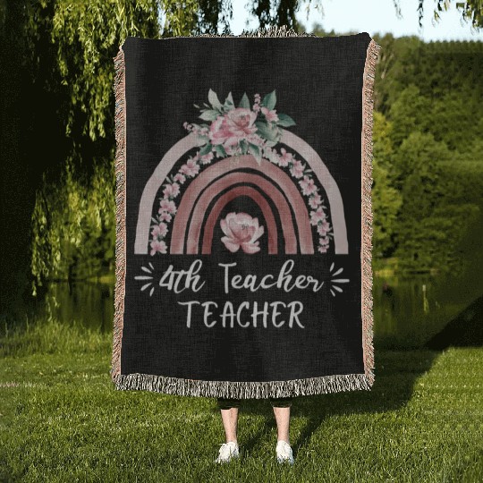 4th grade teacher floral rainbow back to school Woven Blankets