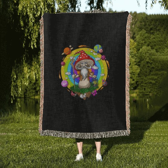 Psychedelic Hippie Mushroom Wizard Woven Blankets