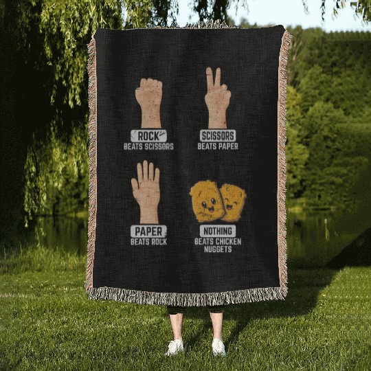 Rock Paper Scissors Nothing Beats Chicken Nuggets Woven Blankets