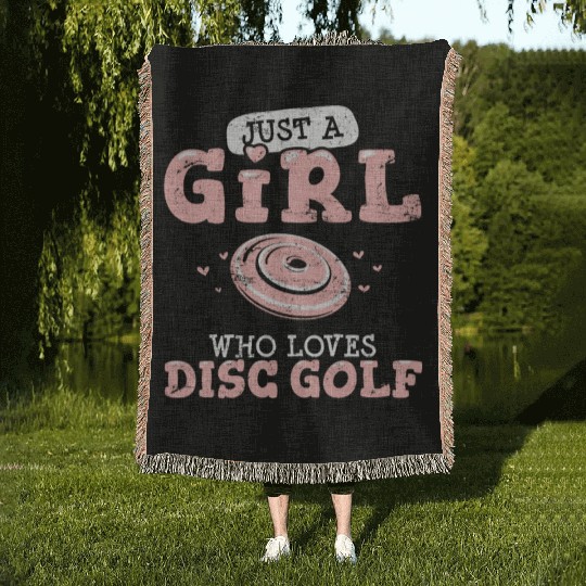 Just A Girl Who Loves Disc Golf Funny Frisbee Golf Woven Blankets