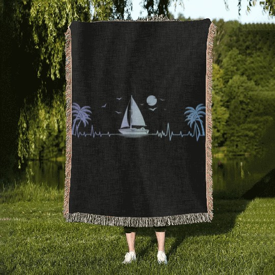 Sailboat Heartbeat Sunset Ocean Dad Woven Blankets