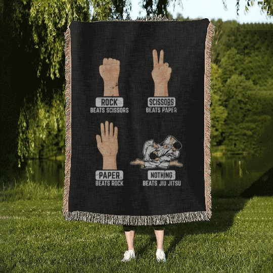 Rock Paper Scissors Nothing Beats Jiu Jitsu BJJ Ji Woven Blankets