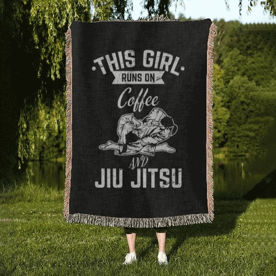 This Girl Runs On Coffee And Jiu Jitsu Girl BJJ Ji Woven Blankets