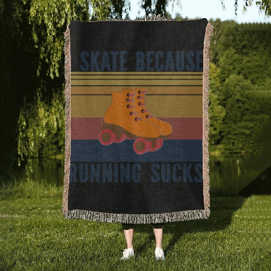 I SKATE BECAUSE RUNNING SUCKS Woven Blankets